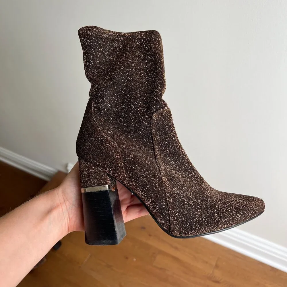 Lord & Taylor Design Lab Bronze Sparkle Booties Women’s Block Heel‎ Ankle Boots